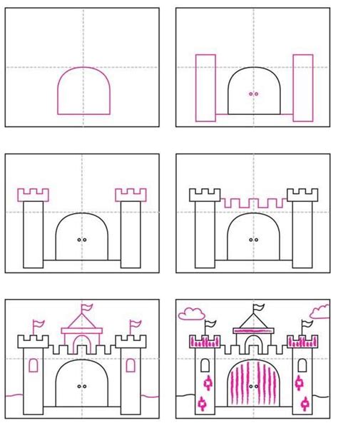 Easy how to draw a castle tutorial video and castle coloring page – Artofit