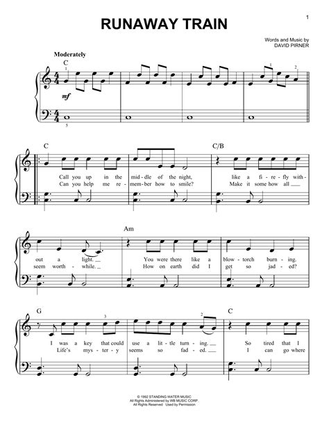 Runaway Train By Soul Asylum Sheet Music For Easy Piano At Sheet Music