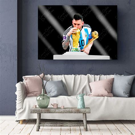 Lionel Messi Football Legend Kissing World Cup Wall Art - Etsy