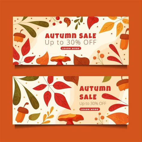 Free Vector Hand Drawn Flat Horizontal Autumn Banners Set