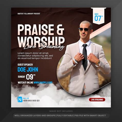 Premium Psd Praise And Worship Conference Flyer Social Media Banner With Chocolate Background