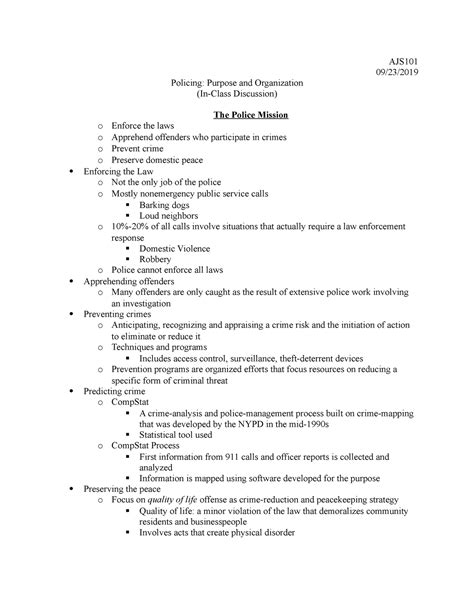 Policing Purpose Organization Notes AJS 09 23 Policing Purpose And