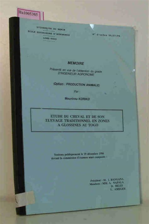 Etude Du Cheval Et De Son Elevage Traditionnell En Zones A Glossines Au