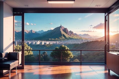 Premium AI Image | A large screen with a view of a mountain and a large ...