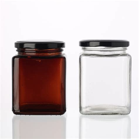 Food Grade Square Clear Amber Empty Glass Honey Pickle Jar 380 Ml With