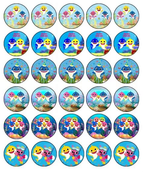 Baby Shark Cupcake Toppers Blue Edible Wafer Paper Cake Decorations