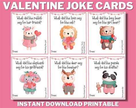 Kids Classroom Valentines Cards PRINTABLE, Kids Joke Valentines Day ...