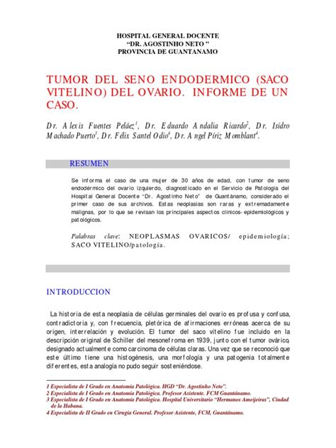 Tumor Del Seno Endodermico Saco Vitelino Del Ovario Informe De Un Caso Pdf Neoplasias