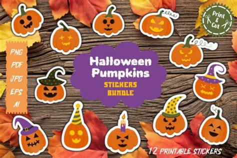 Halloween Pumpkins Stickers Bundle Graphic By JulyG Art Store