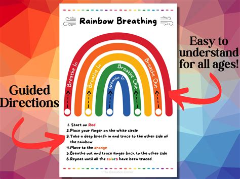 Rainbow Breathing Exercise Printable Calm Down Poster Anxiety Coping Skills for Kids, Teenagers ...