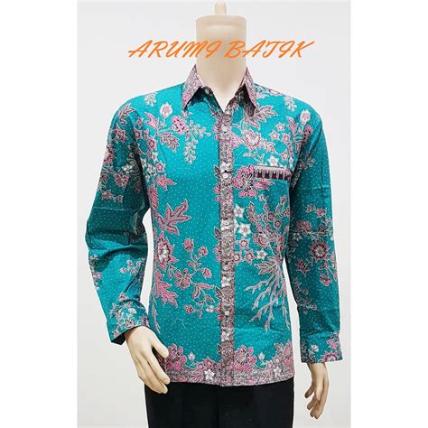 Jual Kemeja Hem Baju Seragam Pria Batik Murah Lengan Panjang Tosca