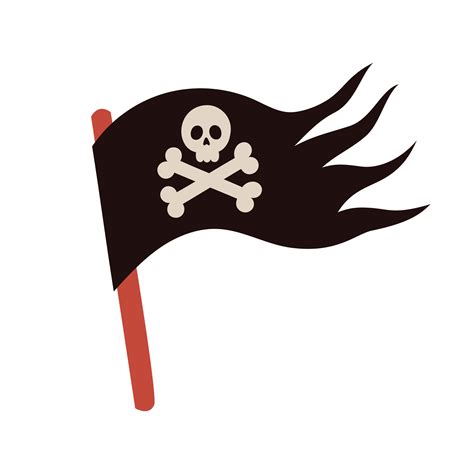 Pirate Black Flag With Skull And Crossbones Hand Drawn Cartoon Vector