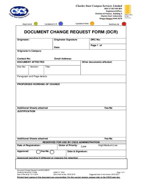 Fillable Online Example Of Dcr Document Change Request Form Needed