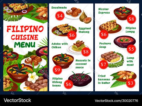 Filipino Restaurant Menu Traditional Cuisine Vector Image