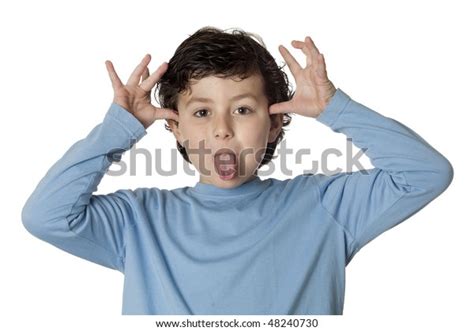 Funny Mocking Child Isolated On White Stock Photo 48240730 Shutterstock