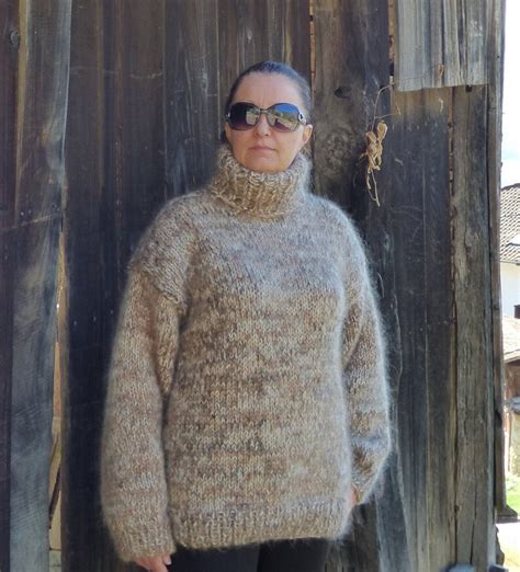 Thick Mohair Sweater Turtleneck Chunky Knit Melange Pullover Etsy