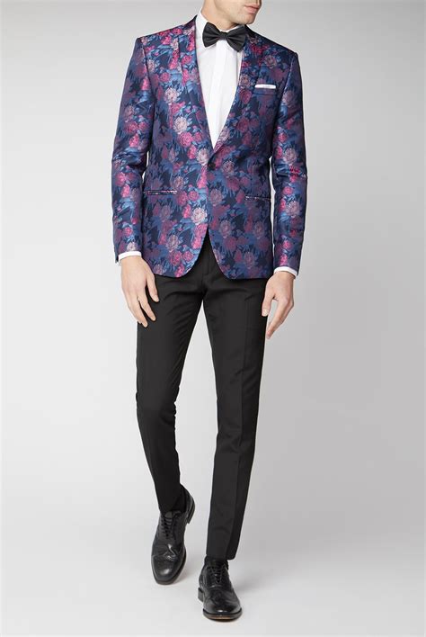 Limehaus Blue And Pink Floral Satin Jacket Suit Direct