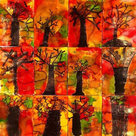 An Art Project With Multiple Images Of Trees