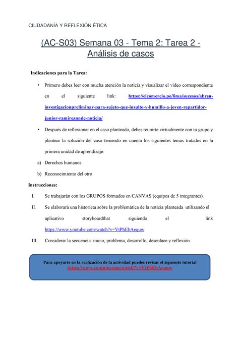 Ac S03 Semana 03 Tema 2 Tarea 2 Análisis De Casos CiudadanÍa Y ReflexiÓn Ética Ac S03