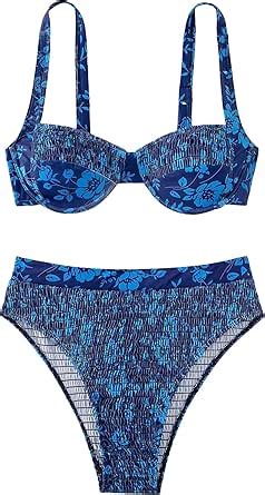 Amazon Shenhe Women S Piece Floral Bikini Set High Wasisted Underwire Smocked Swimsuits