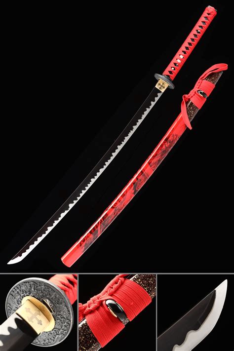 Katana Roja Espada Katana Japonesa Hecha A Mano Con Hoja Negra Y