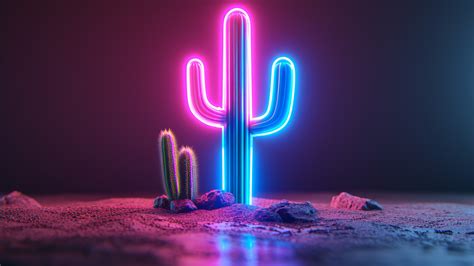 Neon Cactus Glow in Futuristic Setting - backiee