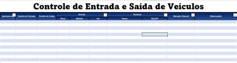 Planilha Controle De Entrada E Sa Da De Ve Culos Solution Digital