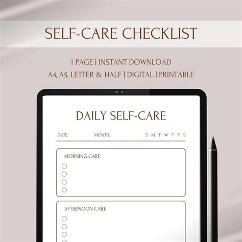 Daily Self Care Checklist Digital Self Care Routine Planner Printable