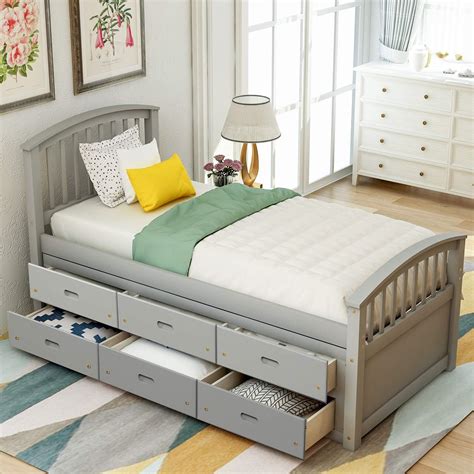 Amazon.com: SOFTSEA Twin Size Bed Frame with 6 Storage Drawers, Wood