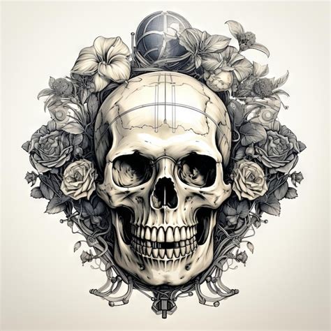 Premium AI Image | Illustration of a styled skull art tattoo design