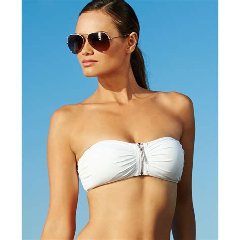 Michael Kors Michael Exposedzipper Bandeau Bikini Top In White Lyst