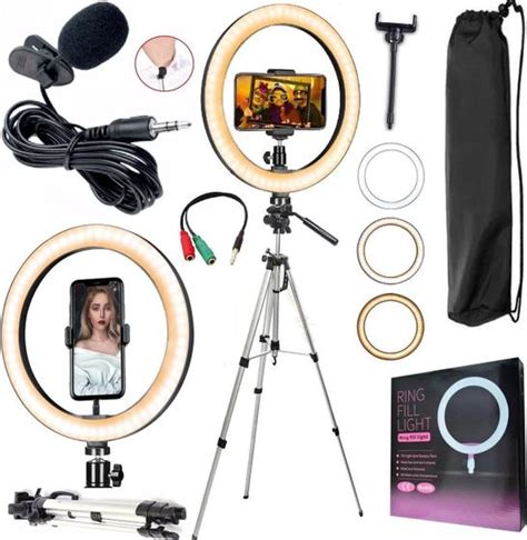 Kit Youtuber Tripé Profissional Pedestal Microfone Lapela Celular Luz