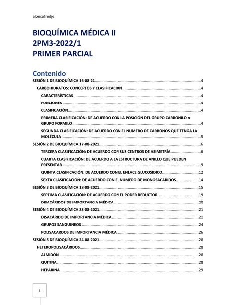 Apuntes de bioquímica primer parcial BIOQUÍMICA MÉDICA II PRIMER