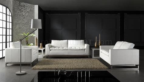 Top Grain Leather 3 piece Modern Living Room Set Manhattan white