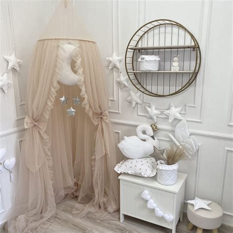 Baldachim Tiulowy Z Kokardami I Falbank Nude Sklep Internetowy Mamaania