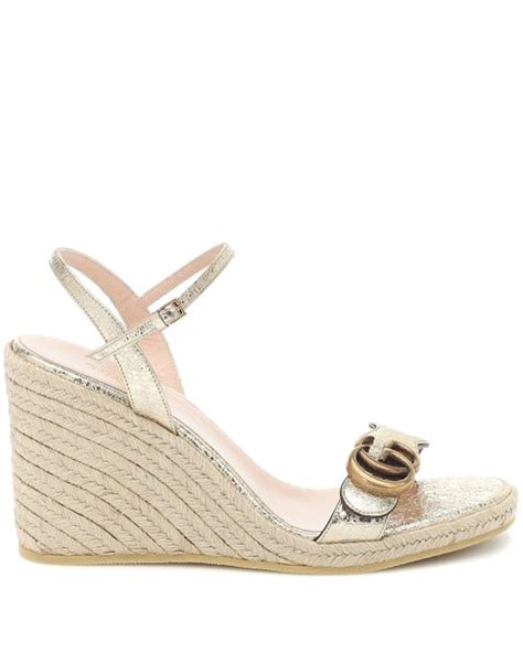 Gucci Double G Leather Espadrille Wedges In Gold Metallic Lyst