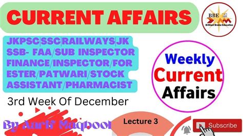 Current Affairs For JKSSB FAA VLW Inspector Patwari Forester SI