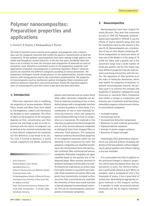 (PDF) Polymer nanocomposites: Preparation, properties and applications