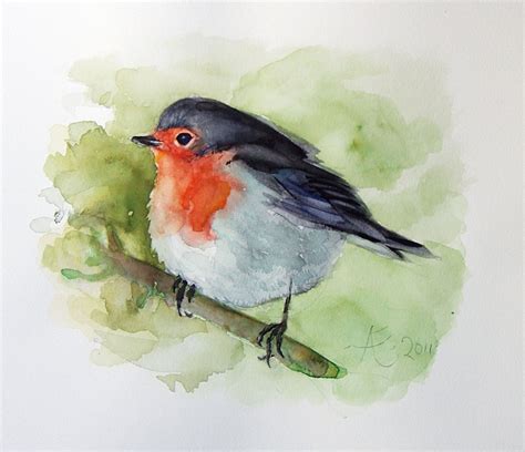 Red Robin Painting Birds Watercolor Original Roodborstje Etsy