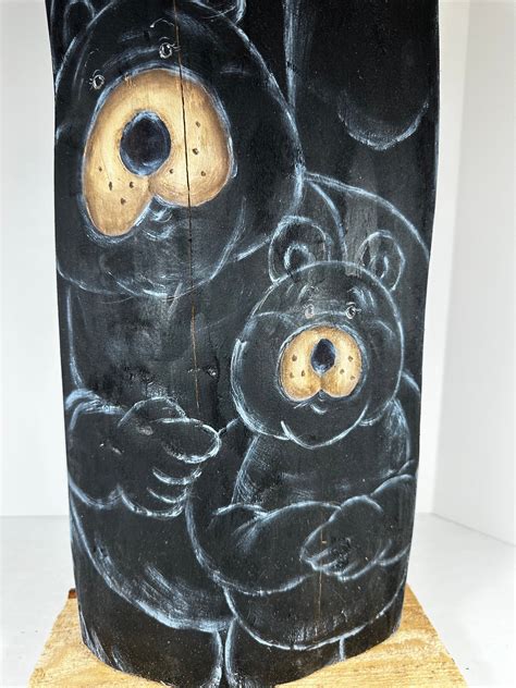 Wood Bear Decor Bear Stand Hand Painted Bear On Reclaimed Etsy