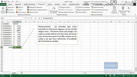 No se actualizan las fórmulas en Excel Recursos Excel