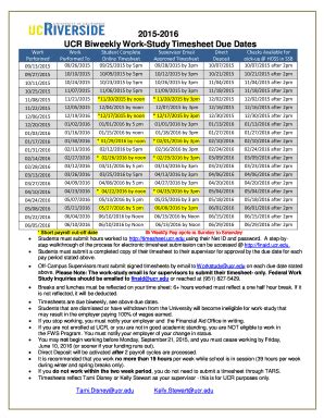 Fillable Online Ucr Biweekly Work Study Timesheet Due Dates Fax Email