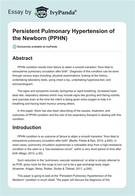 Persistent Pulmonary Hypertension Of The Newborn Pphn 2769 Words