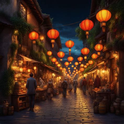 Premium Photo | Chinese lanterns in the evening on the city streets