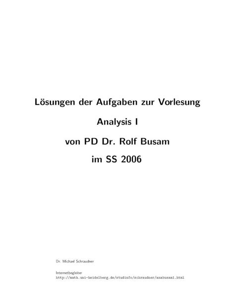 Pdf Losungen Der Aufgaben Zur Vorlesung Analysis I Von Pd Dr