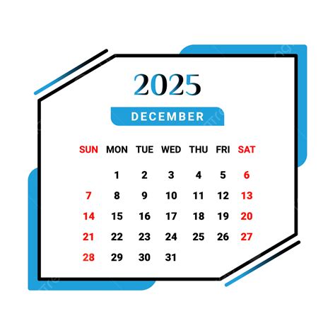 2025 Kalender Bulan Desember Biru Langit Dan Hitam Vektor Kalender