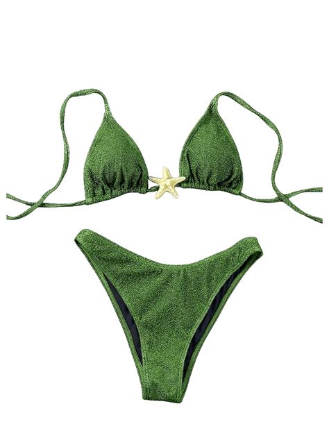 SOLY HUX Women S Sexy Halter Triangle Bikini Set Tie String Swimsuit High Cut Thong Two Piece