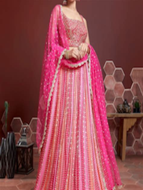 Buy FABPIXEL Pink Gold Toned Embellished Semi Stitched Lehenga