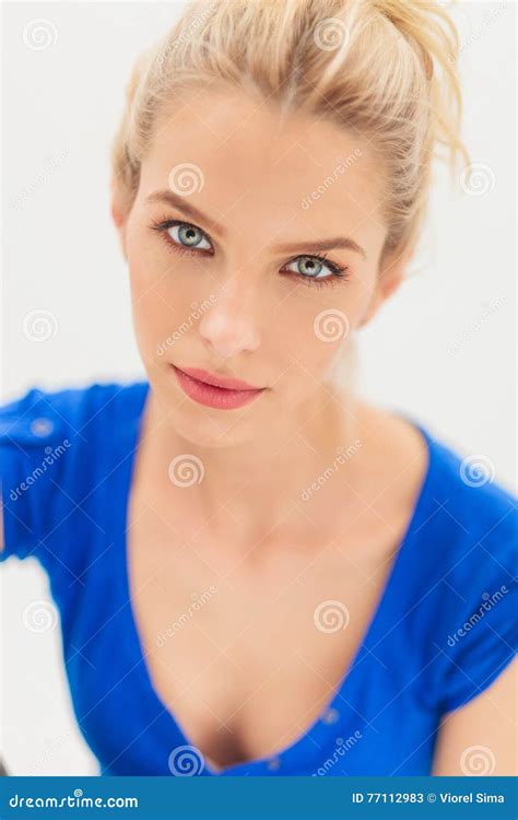 Beauty Portrait Of A Blonde Woman With Blue Eyes Stock Image Image Of