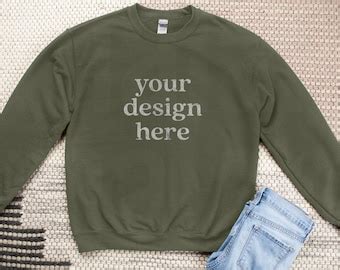 Gildan Military Green Mockup Gildan Military Green Sweatshirt